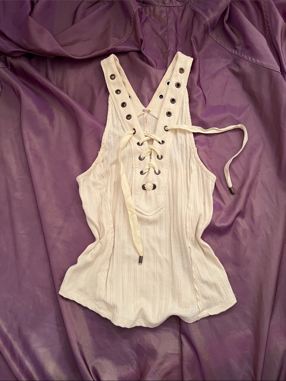 Free People Ivory Lace-Up Ribbed Tank